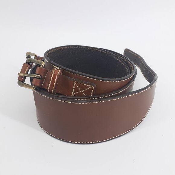 Land's Ends Wide Brown Leather Crossett Belt Fashion Dress L - Picture 6 of 10